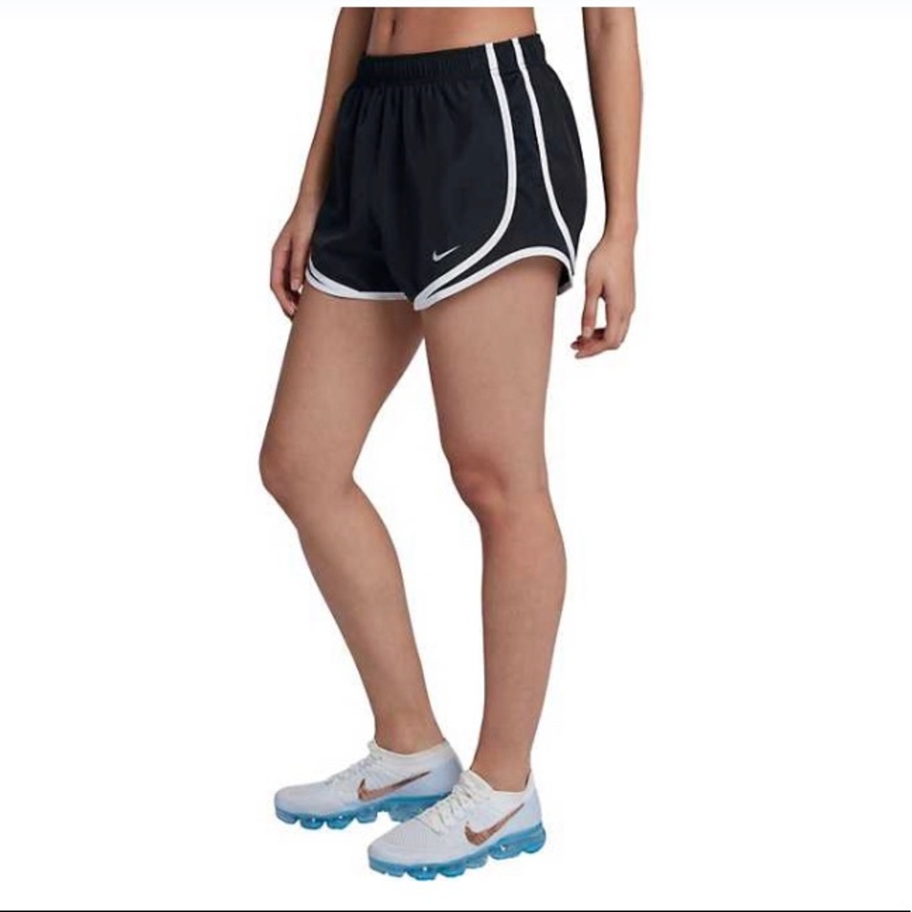 Black Nike Tempo shorts with white accent. Drawstring. Great condition.